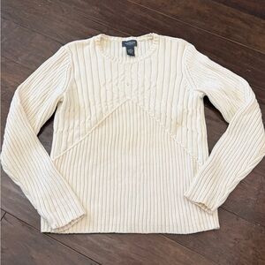 Van Heusen Ivory Ribbed Knit Pullover Sweater Long Sleeve Women